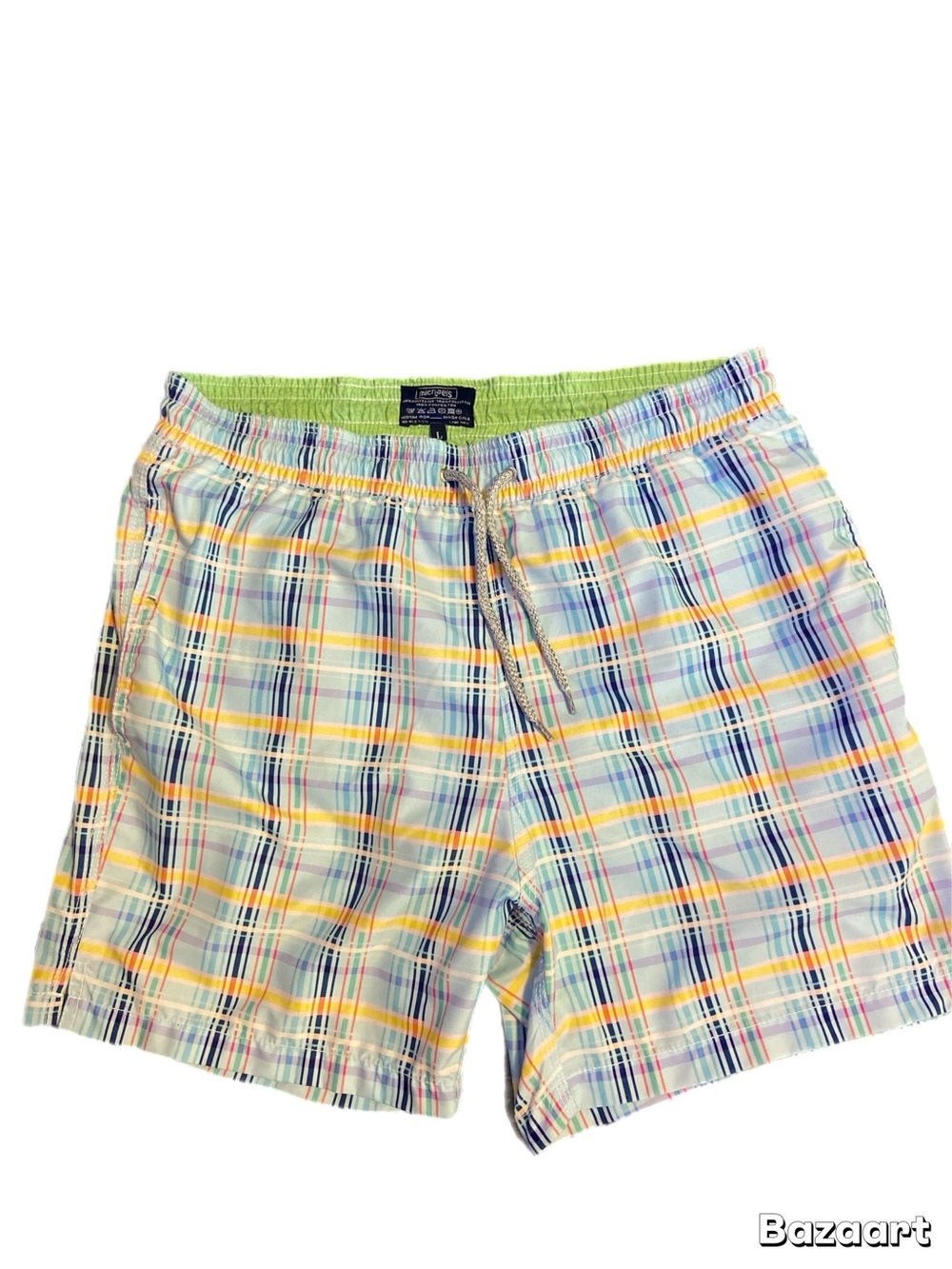 Michaels Pastel Plaid Swim Trunks — Light Blue, Yellow & Navy